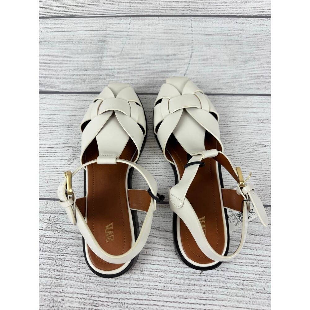 Zara Women's Ivory Flat Cage Buckle Sandals Size 9 - Picture 7 of 11